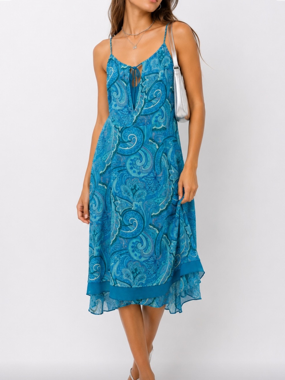 Georgiou Vintage Y2K Silk Blue Paisley Slip Dress